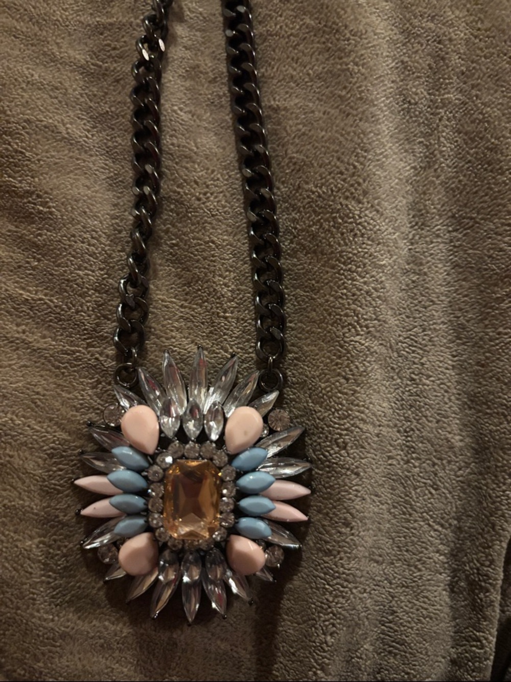Statement Multicolor Pendant Necklace - Pink & Blue Crystal Flower - Picture 2 of 3